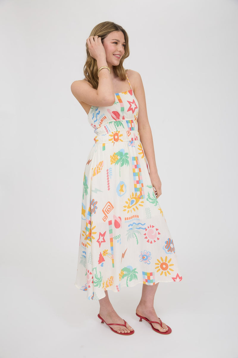 SUMMER MOTIF SUNDRESS- CREAM MULTI