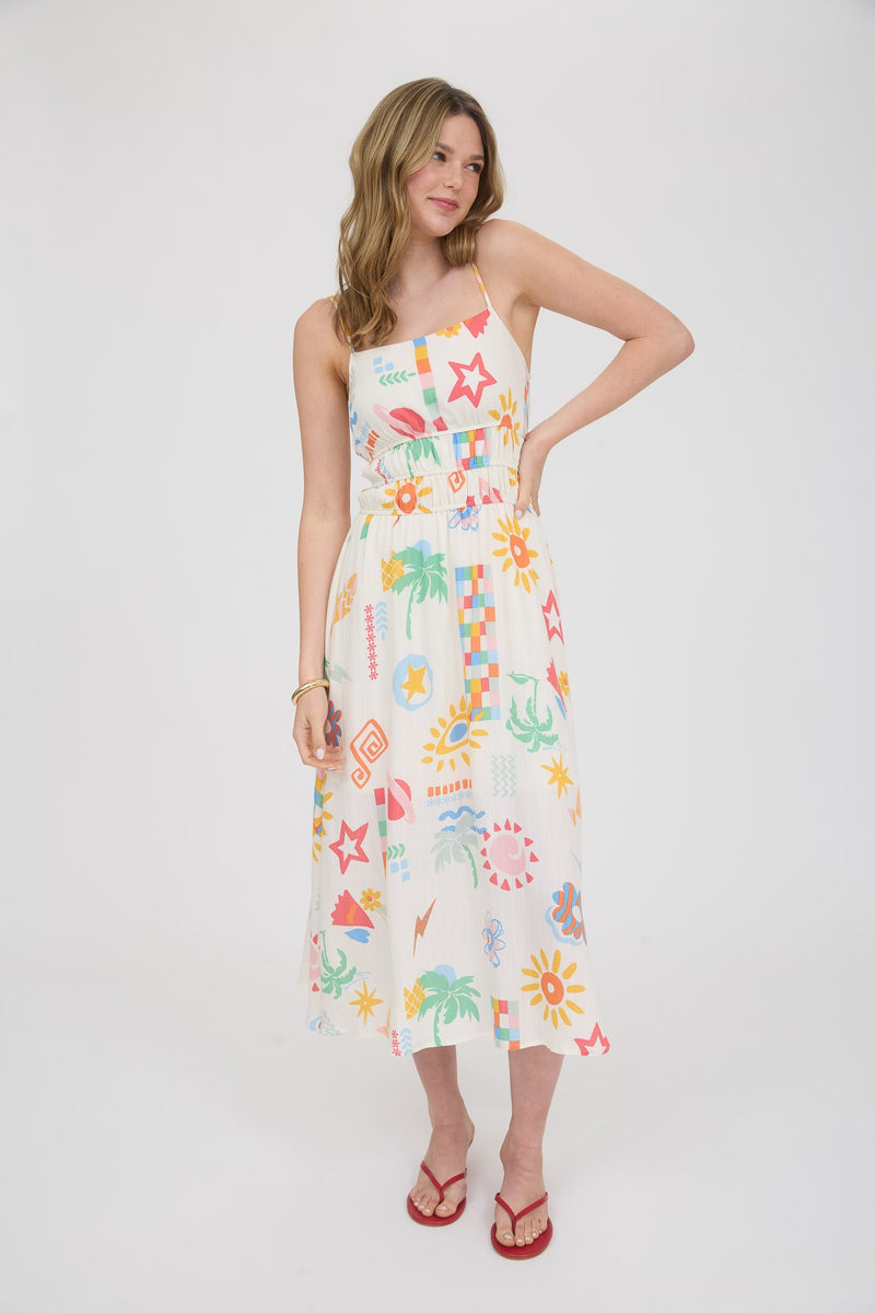 SUMMER MOTIF SUNDRESS- CREAM MULTI