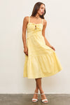 RUCHED TIE FRONT RUFFLE HEM MIDI DRESS- YELLOW