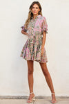 PAISLEY PATCHWORK FLARE DRESS- EVERGREEN