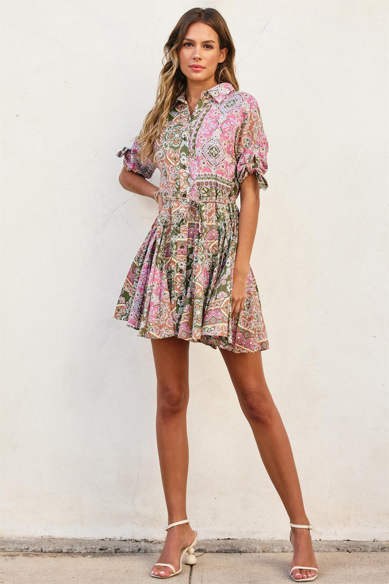 PAISLEY PATCHWORK FLARE DRESS- EVERGREEN