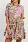 PAISLEY PATCHWORK FLARE DRESS- EVERGREEN