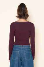 KNIT BUCKLE FRONT TOP- BURGUNDY
