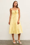 RUCHED TIE FRONT RUFFLE HEM MIDI DRESS- YELLOW