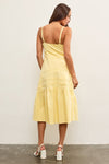 RUCHED TIE FRONT RUFFLE HEM MIDI DRESS- YELLOW