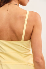RUCHED TIE FRONT RUFFLE HEM MIDI DRESS- YELLOW