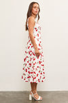 CHERRY MAID MIDI DRESS- WHITE/RED
