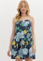 FLORAL U MINI DRESS- NAVY