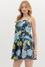FLORAL U MINI DRESS- NAVY