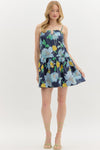 FLORAL U MINI DRESS- NAVY