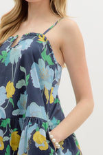 FLORAL U MINI DRESS- NAVY