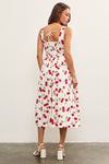 CHERRY MAID MIDI DRESS- WHITE/RED