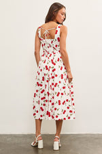 CHERRY MAID MIDI DRESS- WHITE/RED