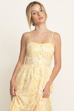 EYELET BUTTON MIDI CAMI DRESS- YELLOW