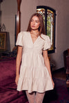 TWIST FRONT VEGAN LEATHER DRESS- IVORY