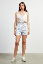 METALLIC ELASTIC SHORTS- SILVER