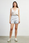 METALLIC ELASTIC SHORTS- SILVER