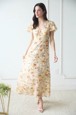 FLORAL BELL MAXI DRESS- NATURAL