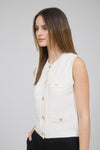 GOLD BUTTON KNIT VEST- WHITE