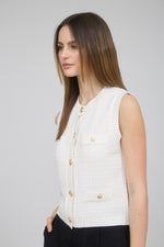 GOLD BUTTON KNIT VEST- WHITE