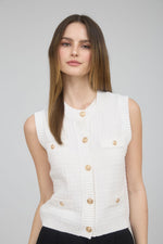 GOLD BUTTON KNIT VEST- WHITE