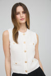GOLD BUTTON KNIT VEST- WHITE