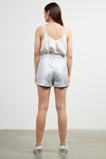 METALLIC ELASTIC SHORTS- SILVER