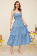 CHAMBRAY TIER MIDI DRESS- CHAMBRAY