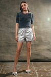 METALLIC ELASTIC SHORTS- SILVER
