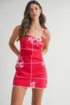 GRID FLORAL MINI DRESS- RED