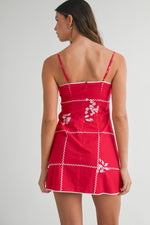 GRID FLORAL MINI DRESS- RED
