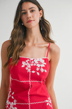 GRID FLORAL MINI DRESS- RED