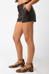 CASEY LEATHERETTE SHORTS- DARK BROWN