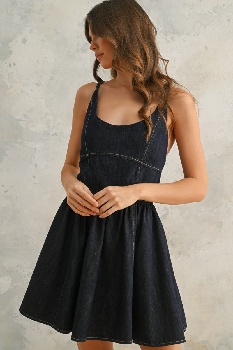 INDIGO DENIM MINI DRESS- DK DENIM