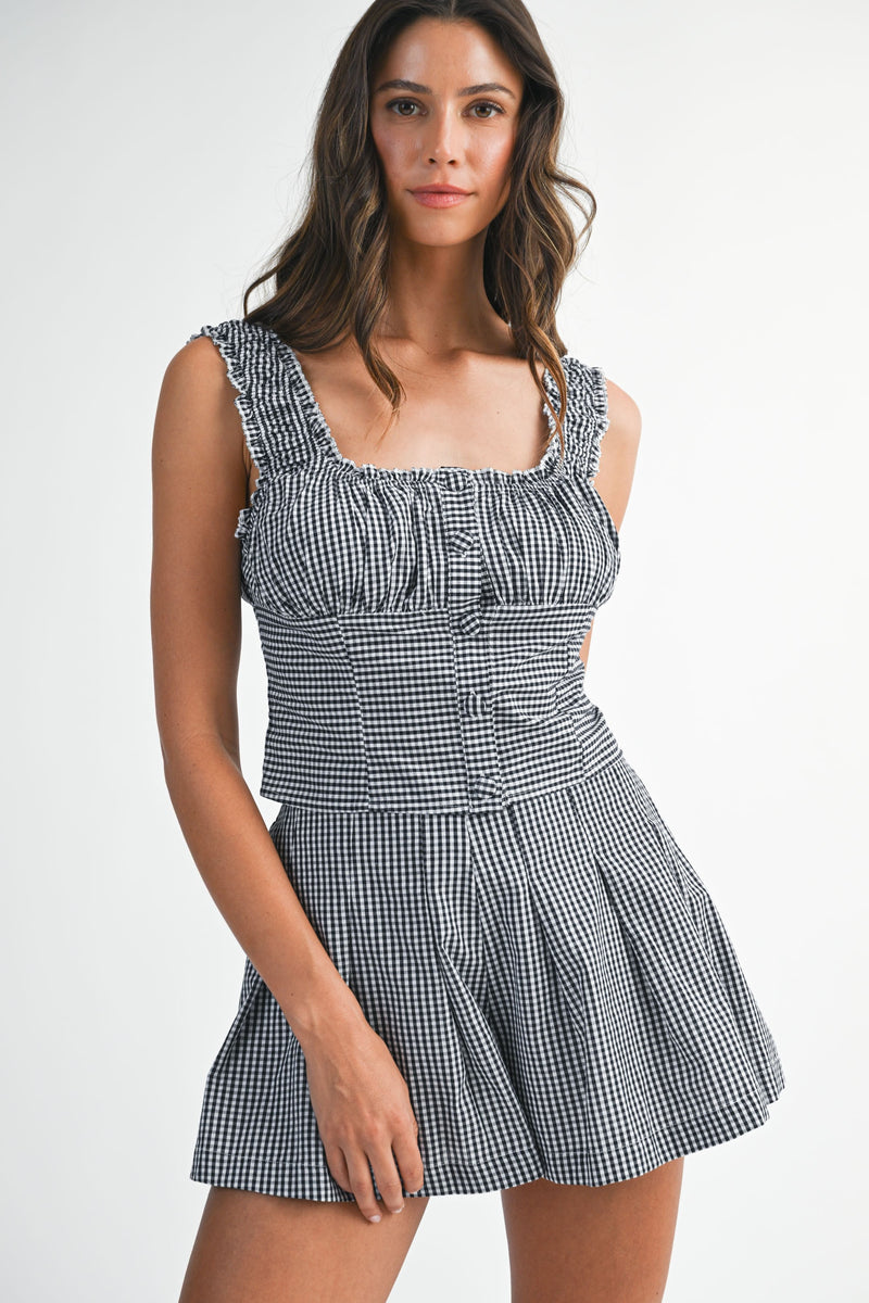 GINGHAM PLAID TOP- BLACK/WHITE