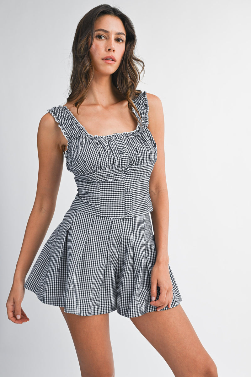 GINGHAM PLAID TOP- BLACK/WHITE