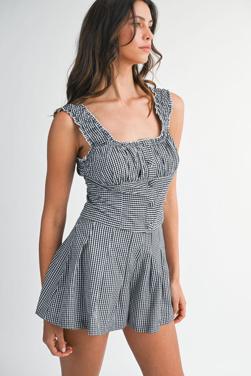 GINGHAM PLAID TOP- BLACK/WHITE