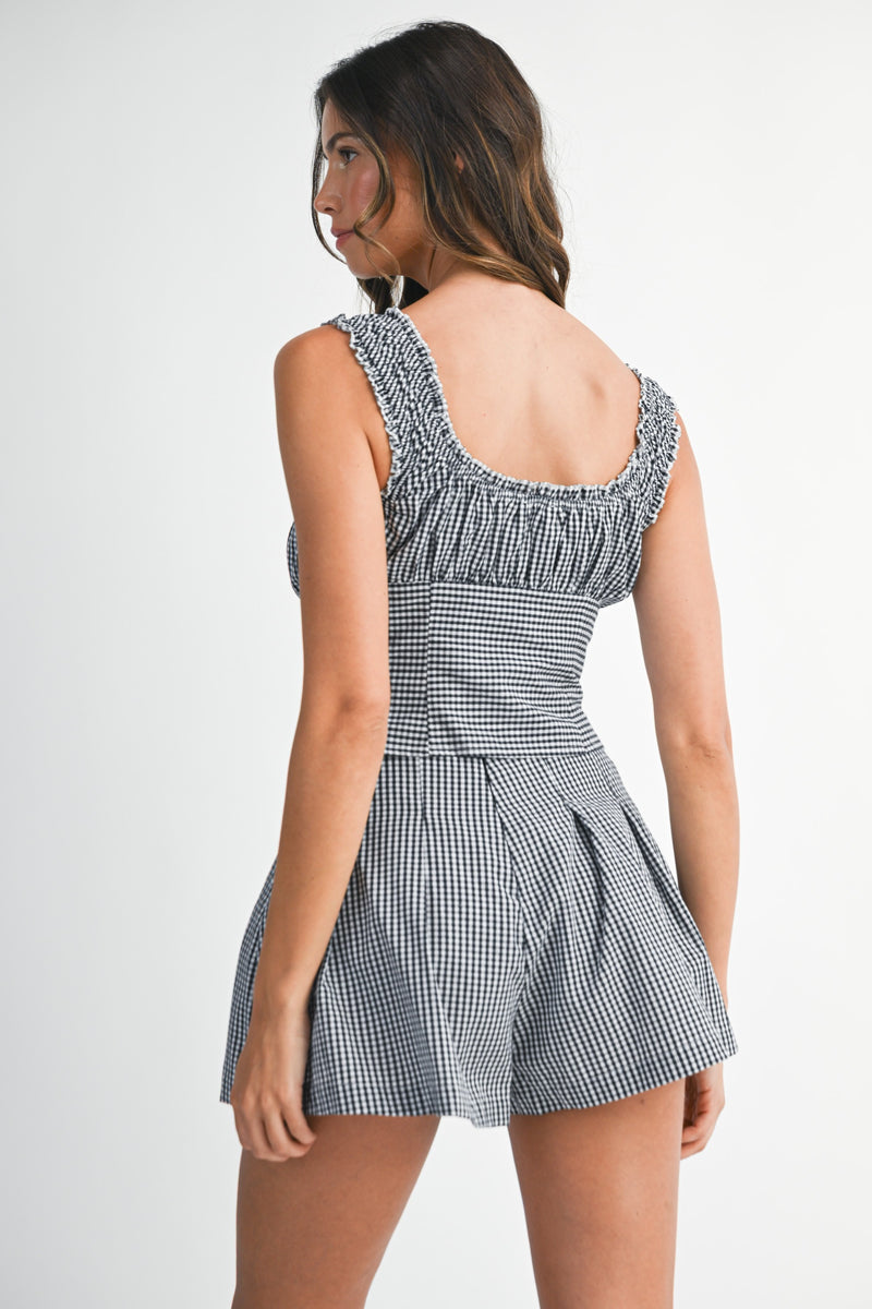 GINGHAM PLAID TOP- BLACK/WHITE