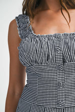 GINGHAM PLAID TOP- BLACK/WHITE