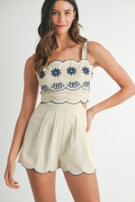 EMBROIDERED CUT OUT ROMPER- TAUPE