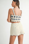 EMBROIDERED CUT OUT ROMPER- TAUPE