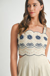 EMBROIDERED CUT OUT ROMPER- TAUPE