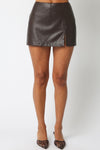 MINI LEATHERETTE MINI SKIRT- BROWN