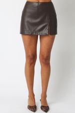 MINI LEATHERETTE MINI SKIRT- BROWN
