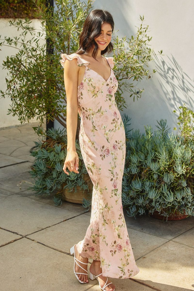 DARLING FLUTTER FLORAL MAXI - BLUSH ROSE