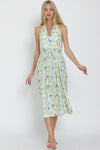 FLORAL HALTER BELTED DRESS- YELLOW/BLUE