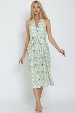 FLORAL HALTER BELTED DRESS- YELLOW/BLUE