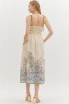 FLORAL BORDER TIE MIDI DRESS- NATURAL