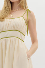 FLORAL BORDER TIE MIDI DRESS- NATURAL