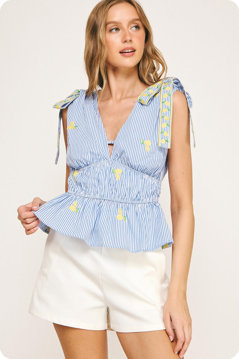 LEMON STRIPED TOP- BLUE
